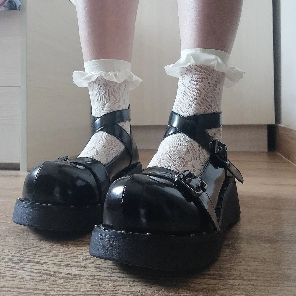 

Pumps For Girl sAnkle Cross Strap Marry Jane Lolita Shoes Korean Black Buckle Sweet Cute Fashion Summer New Platform Wedges
