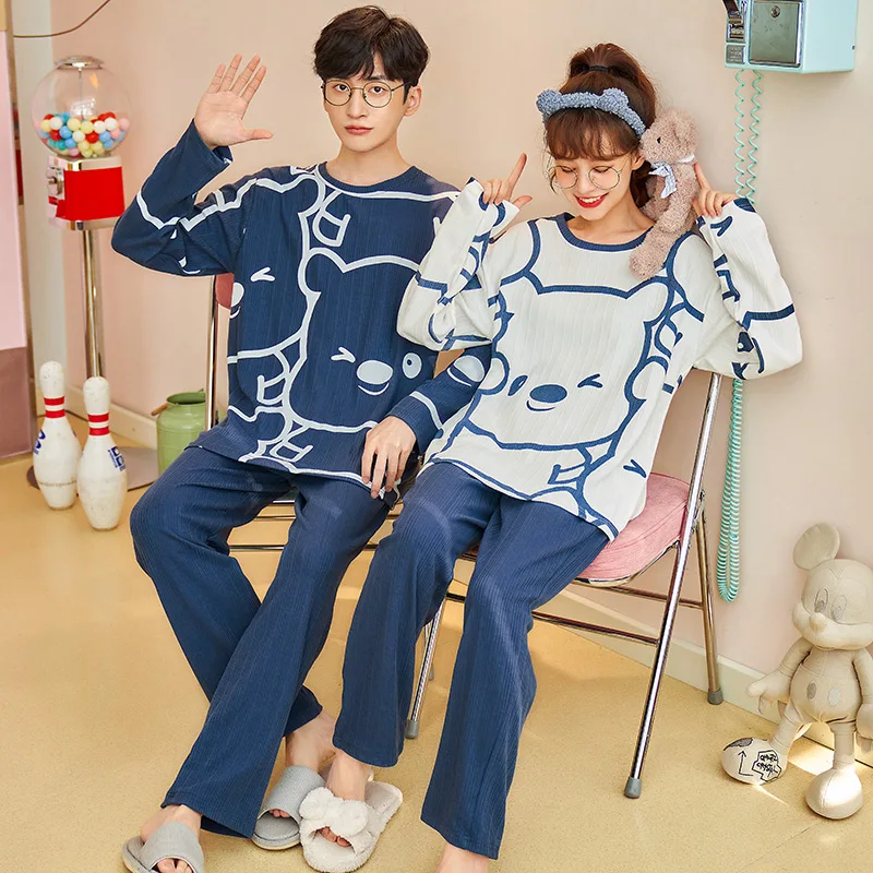 Новые осенне-зимние хлопковые Пижамные комплекты для пар с длинным рукавом в