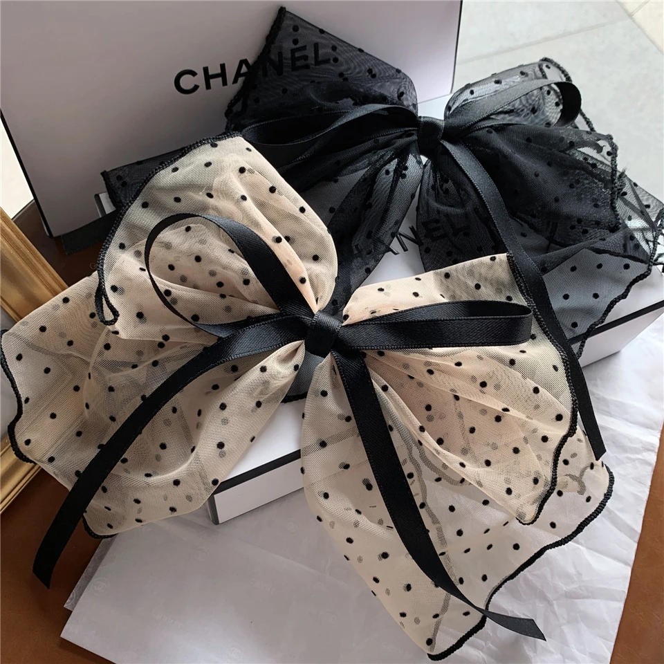 

White Black Large Lace Bow Hair Clip For Women Girls Long Tail Bowknot Barrettes Ladies Headwear Wedding Hair Accessories