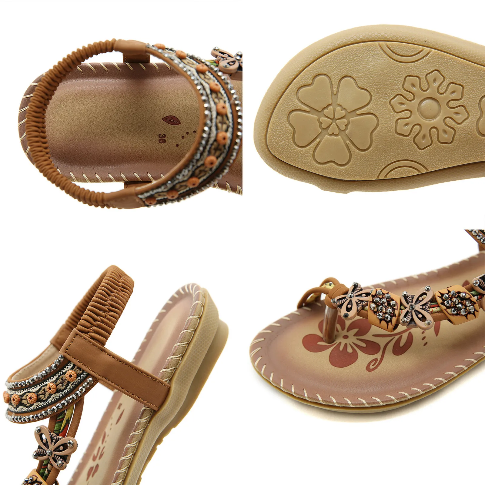 

Women's Sandals Flat Flip Flops Bohemian Beaded Shoes Open Toe Slippers Simple Fashion Outer Wear Flat Shoes