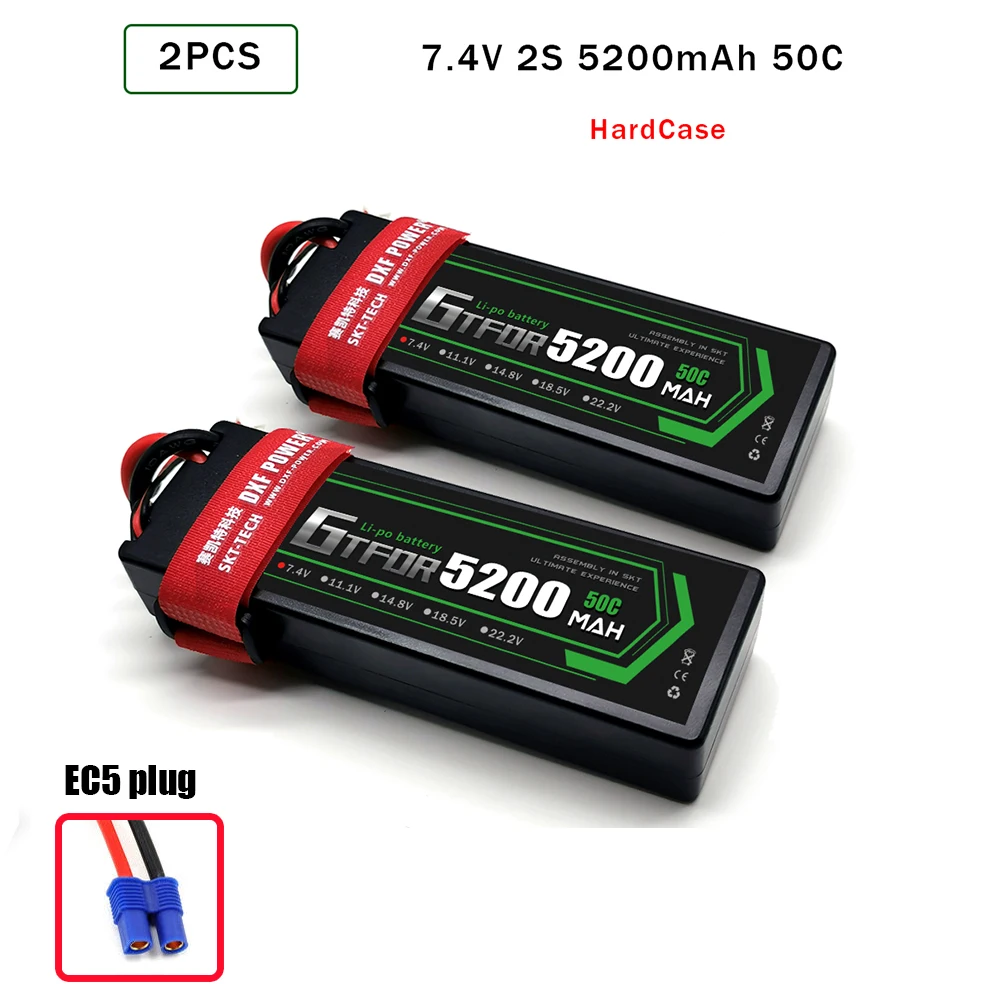 2PCS2S5200hardEC5 GTFDR Батарея Lipo 2S 4S 7,4 V 14,8 V 5200 7000mah 6500 45C 60C 100C MAX 200C Жесткий Чехол для 1:8 1:10 RC багги Truggy автомобиля - Цвет: 2PCS2S5200hardEC5