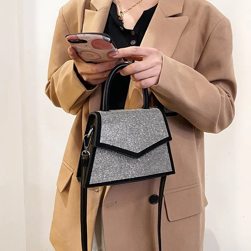 

Women's Shoulder Bag Handbags 2021 Brand Bright Diamond Crossbody PU Leather Female Luxurious Shopper Phone Designer Tote Evenin