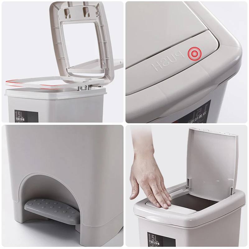 Мусорное ведро большого размера с пластиковым нажимом квадратные мусорные баки