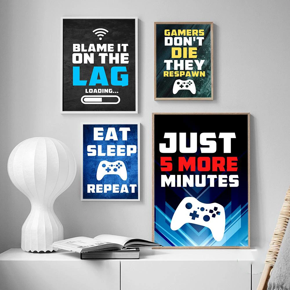 

Game Canvas Paintings Play Station Decoration Posters and Prints for Living Room Just One Minute Quote Wall Art Frameless