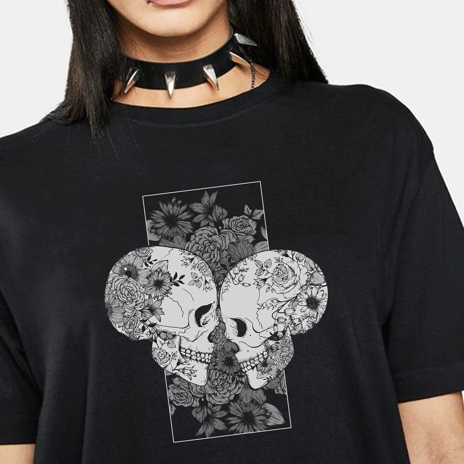 Футболка женская с принтом черепа и ужасов Готическая Повседневная Свободная