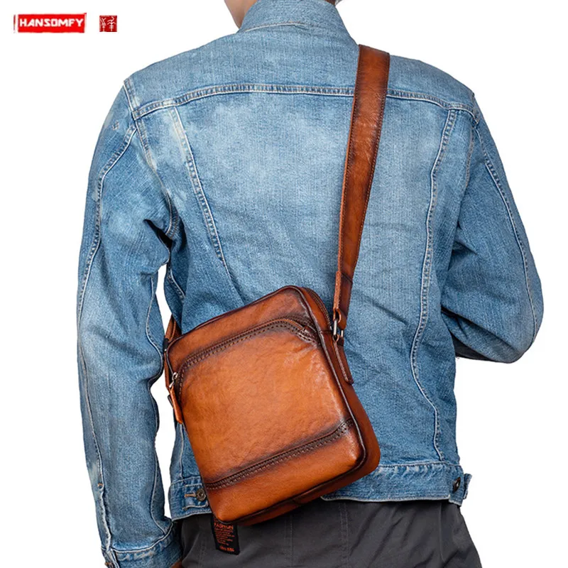 Genuine Leather Crossbody Bag Men's Shoulder Bag Vintage genuine leather Messenger Bag Stylish Casual Male small Bags