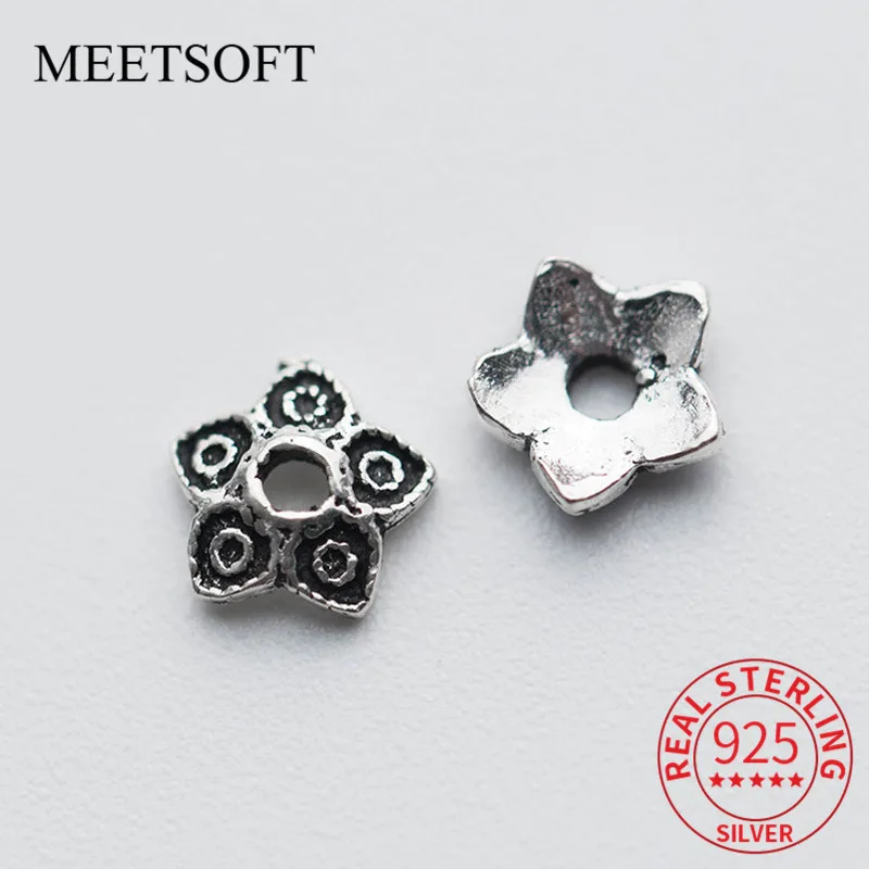 

MEETSOFT Vintage 925 Sterling Silver 5pcs/lot Circle Petal Torus Flower bead caps Charms of DIY Handmade Jewelry Accessory