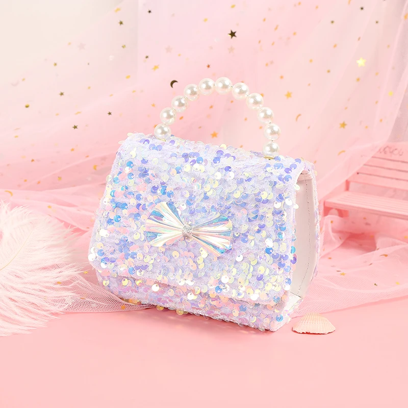 

Girls Sequins Cross-body Sweet Cute Princess Bag Bow Knot Pattern Square Shape Messenger Bag Black/ White/ Pink/ Coral Pink