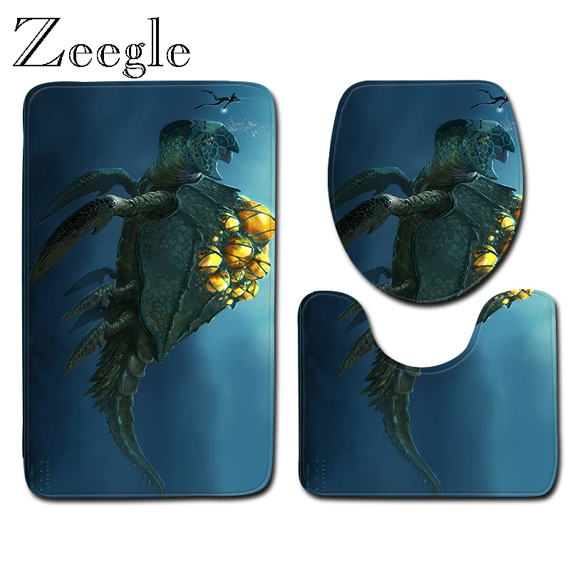 

Набор ковриков для ванной Zeegle Ocean World, подставка, крышка для унитаза, полиэстеровый напольный коврик для ванной, аксессуары для ванной комнаты
