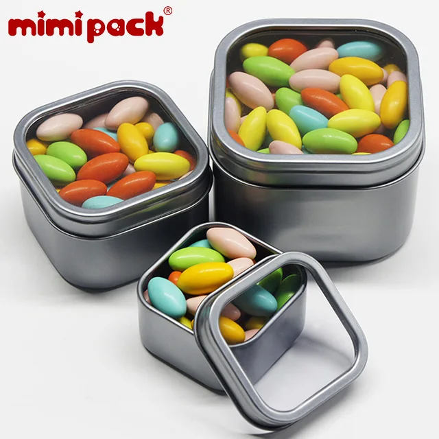 Mimipack квадратные жестяные коробки с прозрачным окном сахар шоколад коллекция рождественских подарков Конфеты жестяные банки(24 шт./лот, 6 цветов