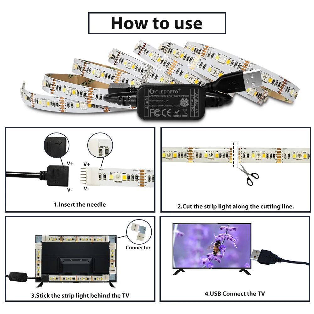 G светодиодный opto Zigbee 3 0 полосы светильник комплект 5V Mini USB RGBCCT ТВ задняя s работать