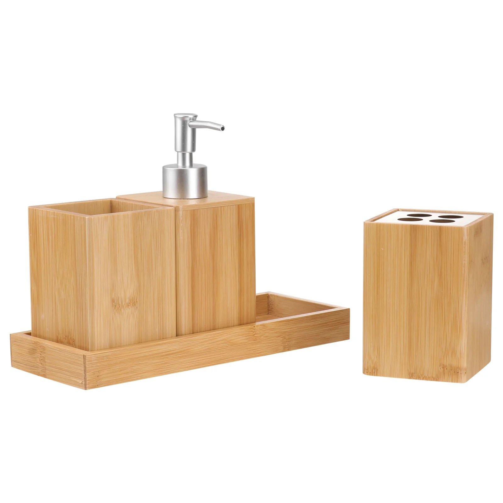 

4pcs Bamboo Wood Bathroom Set Luxury Bathroom Essentials Toothbrush Holder Bottle Family Bath Accessories Set
