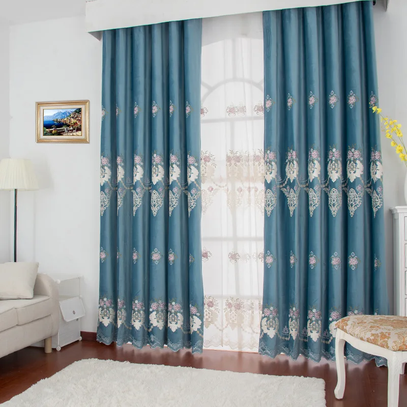 

European-style Curtain for Living Room Bedroom Embroidered Study Shading Curtains Fabric Simple Jacquard Curtains Purple Blue
