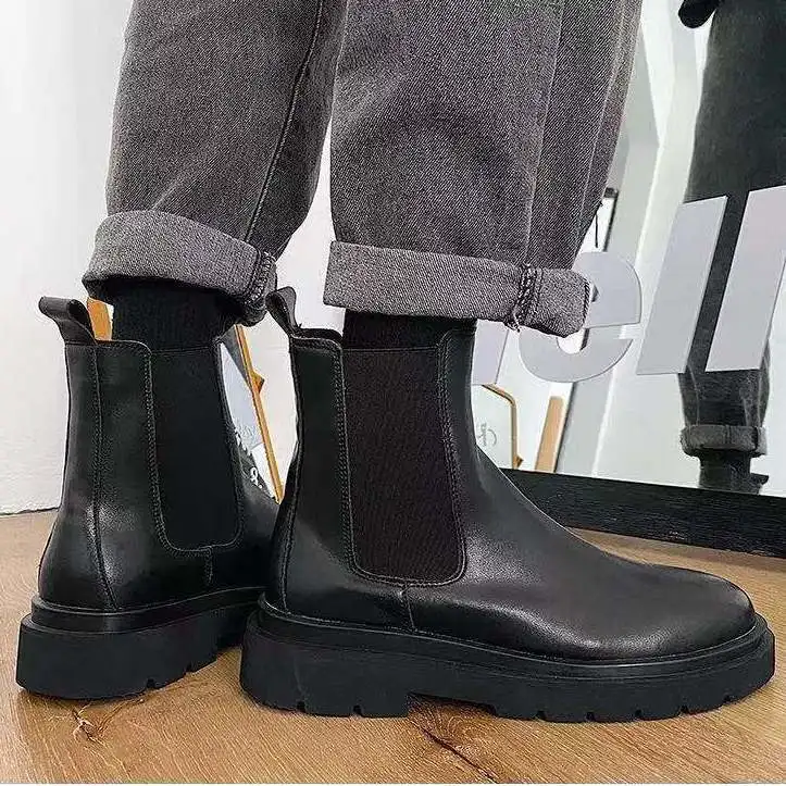 

2021 Winter Ankle Boots For Women Platform Boots Chunky Black Leather Brand Fashion White Black Round Toe Boots Shoes Woman