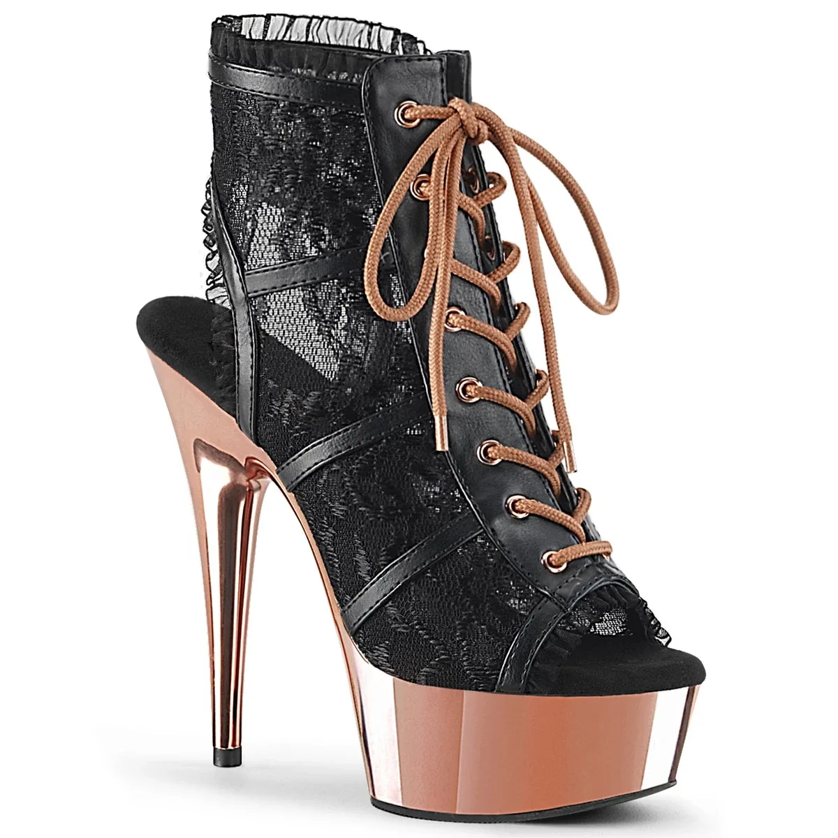 

15cm Hentian high heel thin heel thick bottom waterproof platform lace up pipe dance nightclub boots