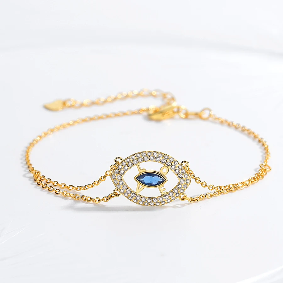 Женские браслеты очаровательные сглаза Lucky Hamsa Blue CZ Стерлинговое Серебро 925 пробы