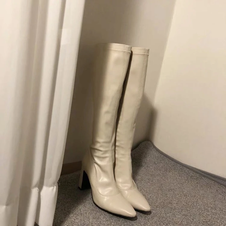 

Women Knee High Boots For Women's Roman Fashion Sock Shoes Woman Square Heels Ladies Suede 2021 Female Autumn Footwear Boots