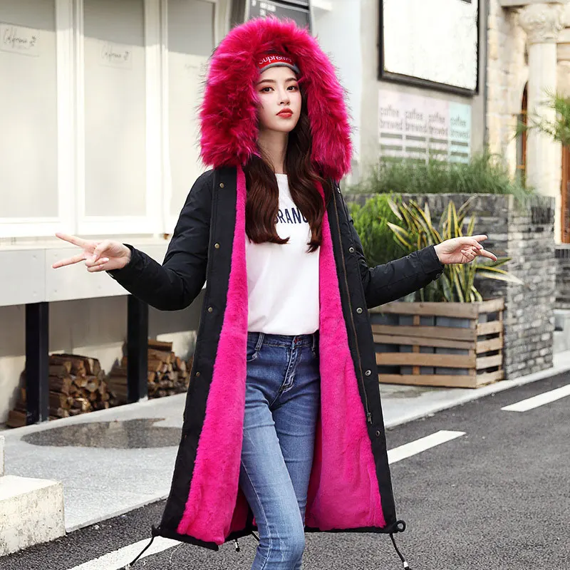 Женская цветная меховая подкладка длинный пуховик с капюшоном зимний Толстая