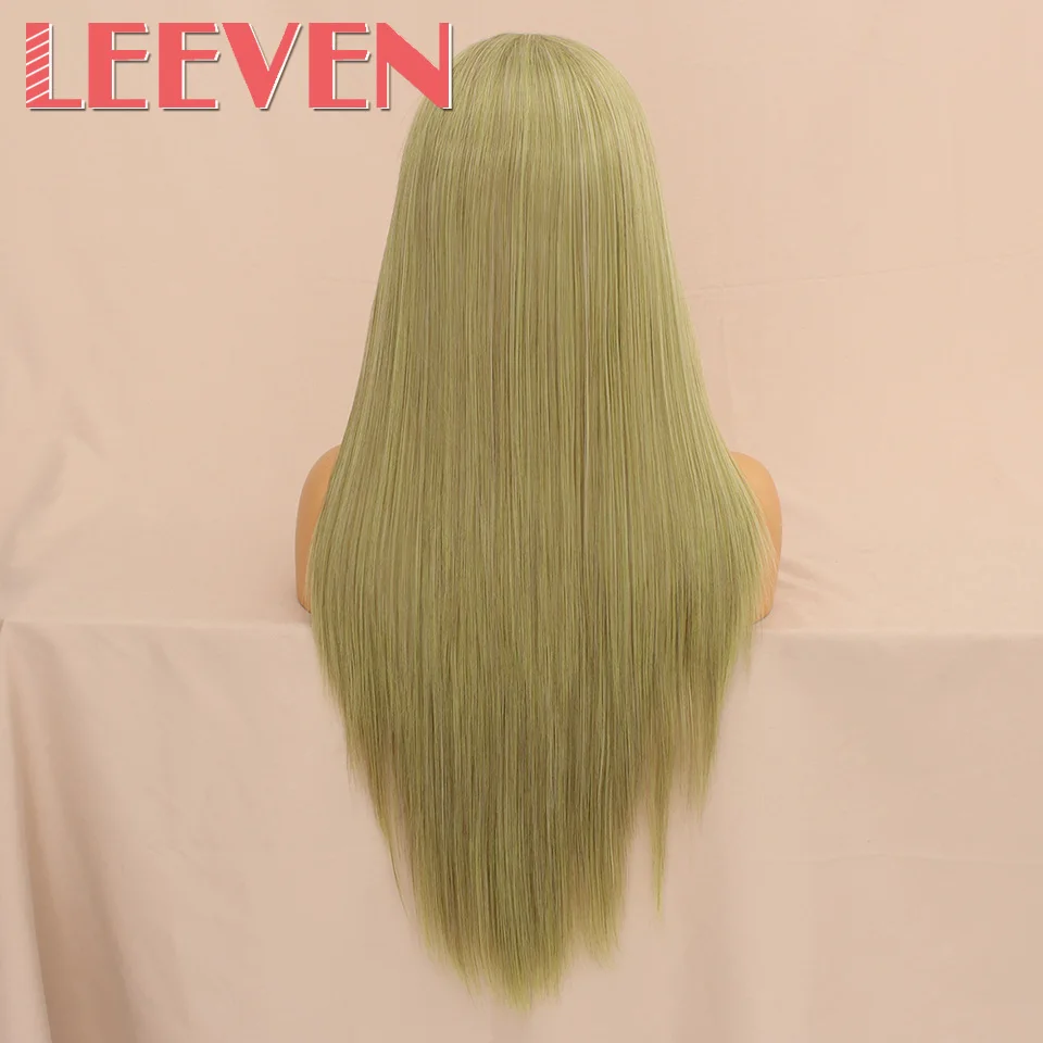 Leeven, 14 дюймов, короткий Боб, кружевные передние парики, розовый, 613 блонд, черные парики, синтетические, шелковистые, прямые волосы, парик для женщин - Цвет: Green