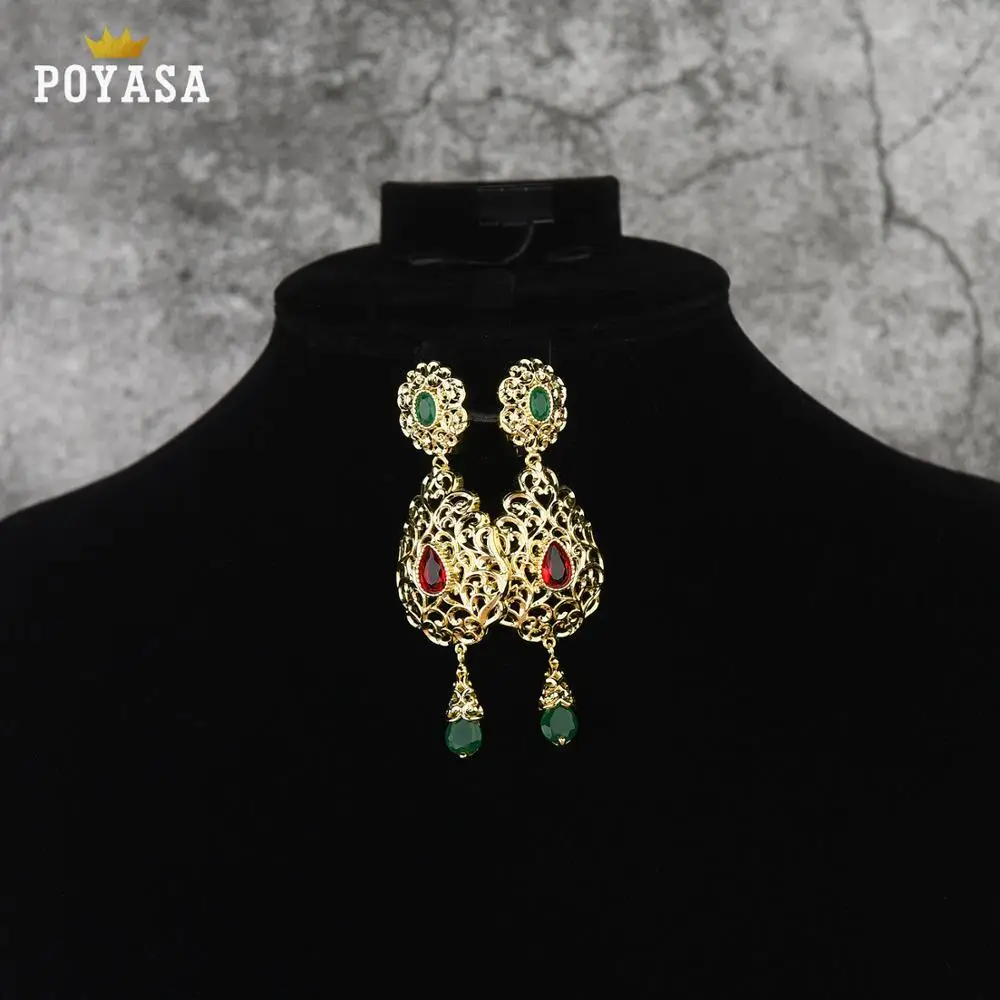 Moroccan Caftan wedding gold earring red and green stone fashion jewelry copper high quality earring