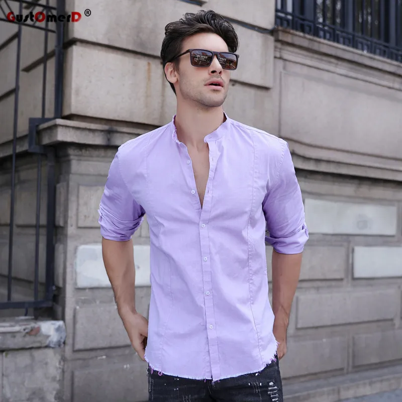 Брендовая распродажа 2020 100% хлопок стоячий воротник мужские рубашки с длинным