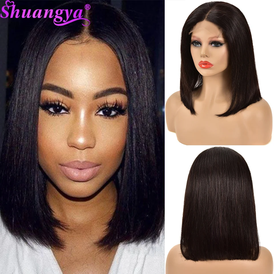 

Shuangya Hair Bob Lace Front Wigs Human Hair Wigs For Women Peruvian Straight Lace Front Wig Pre Plucked With Baby Hair Remy