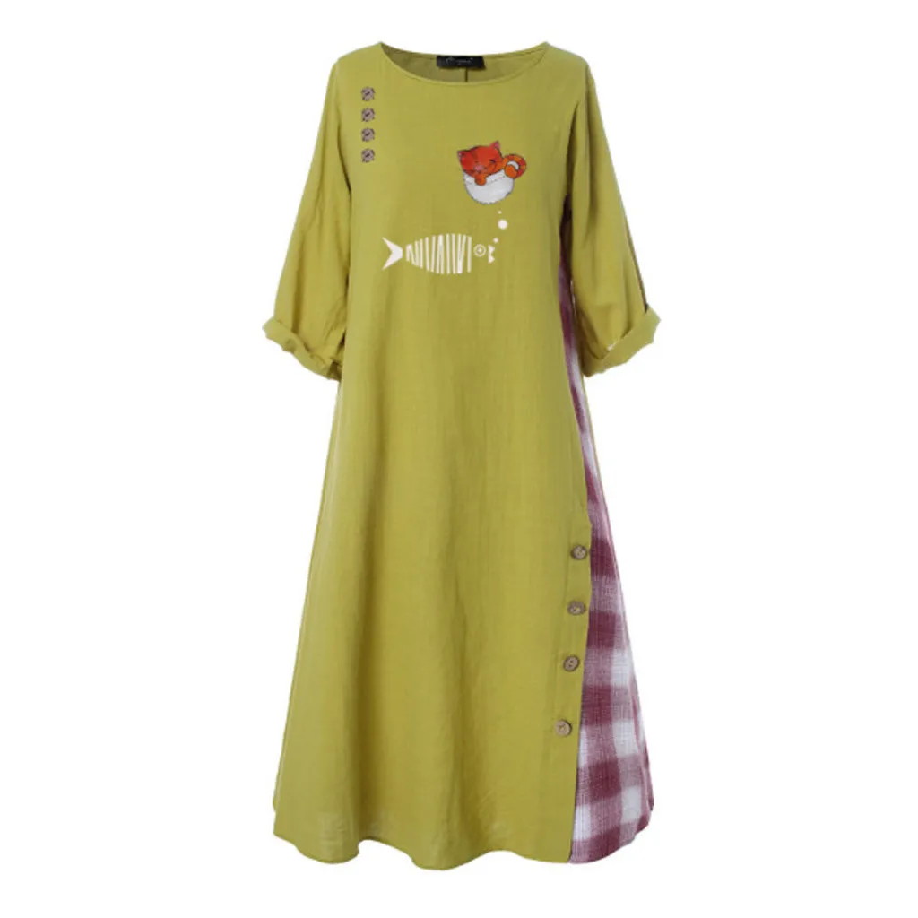 JAYCOSIN длинное платье на пуговицах размера плюс женское из хлопка и льна с принтом