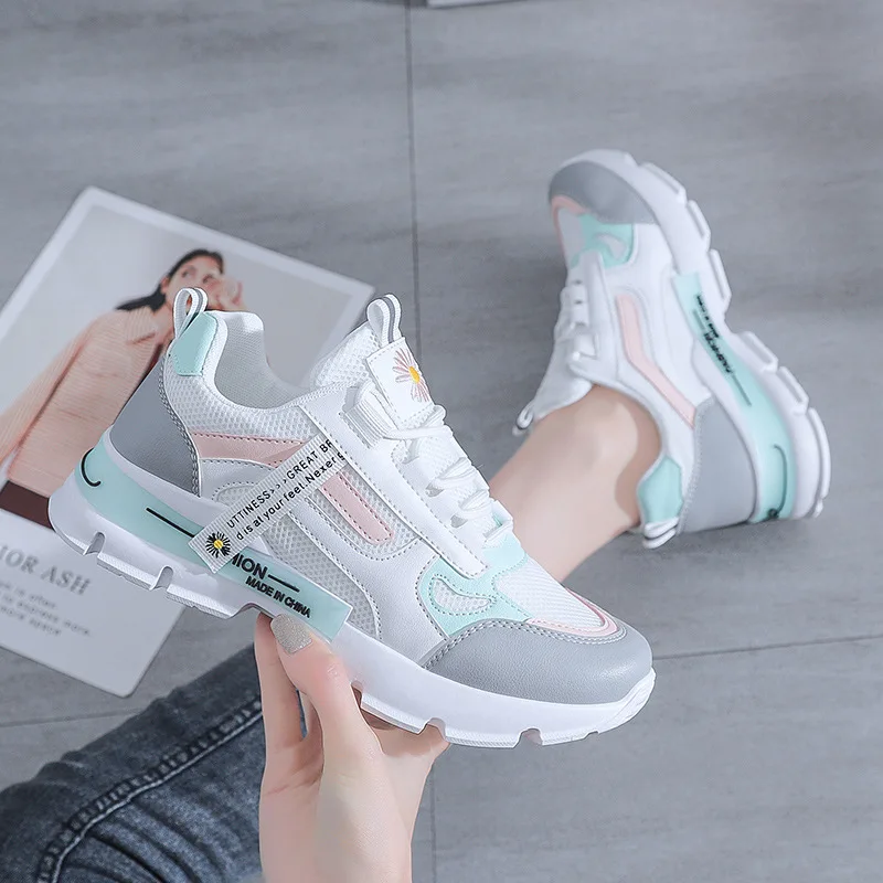

2021 Spring Korean Platform Sneakers Women Shoes Chunky Sneakers Breathable Mixed Colors Slip On Casual Shoes Sapato Feminino