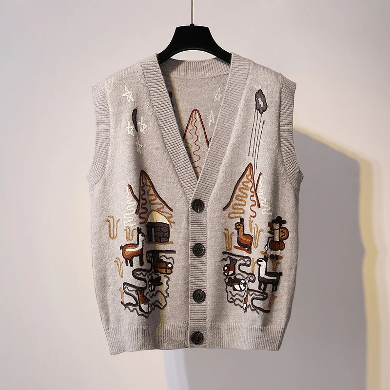 

Vest Jacket Women's fall 2020 new product Korean loose embroidery three dimensional embroidery vest knitted cardigan fashion