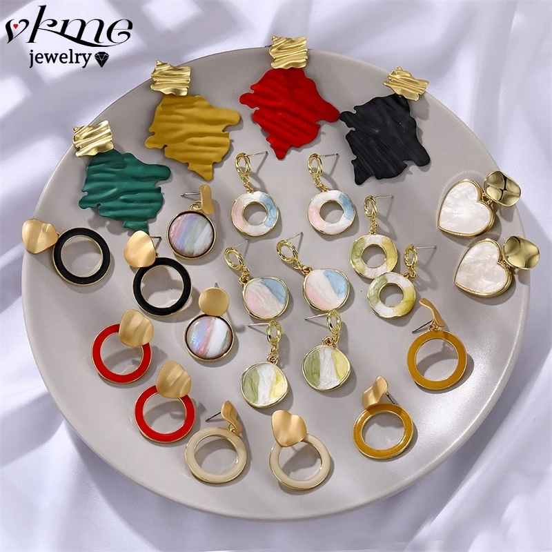 Женские серьги с круглой подвеской в виде сердца большие золотые геометрические