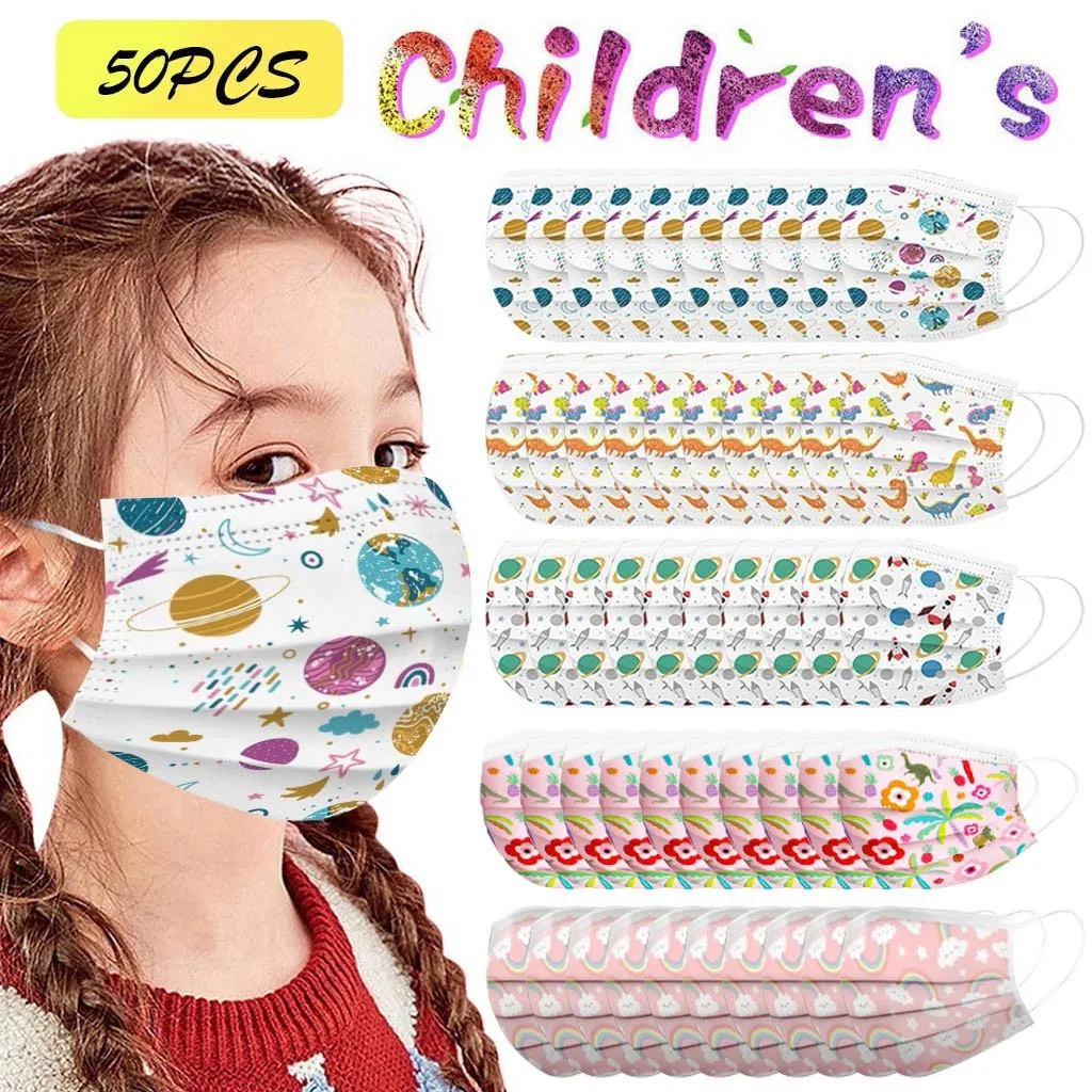 

50 шт., Детские пылезащитные маски Для Лица, 3 слоя