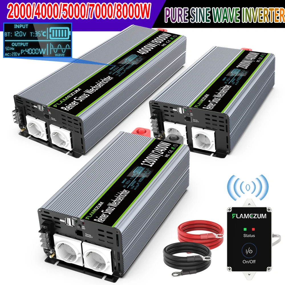 Инвертор с чистым синусом Мощность 2000 Вт зарядным устройством 3000W 4000W 5000W 7000W 8000W 24V