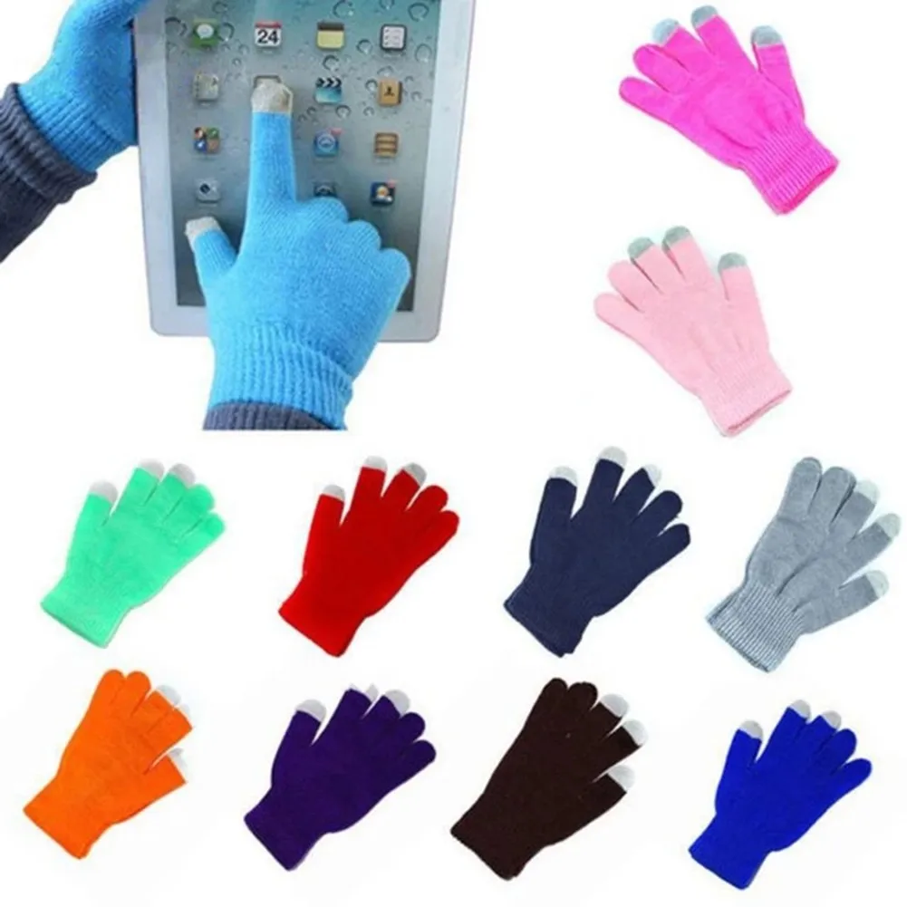 

Touch Screen Gloves Winter Sports Knitted Full Finger Female Male Unisex Soft Crochet Thicken Anti Slip Glove For Cycling Hiking