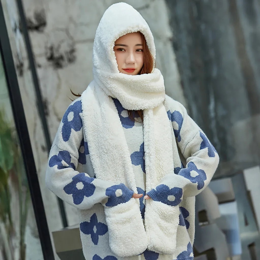 

Fashionable Women Cute Thick Hat Ear Protectors Warm Plush Hat Scarf Set Sweet and lovely Hat Plush Hat Scarf Gloves Set