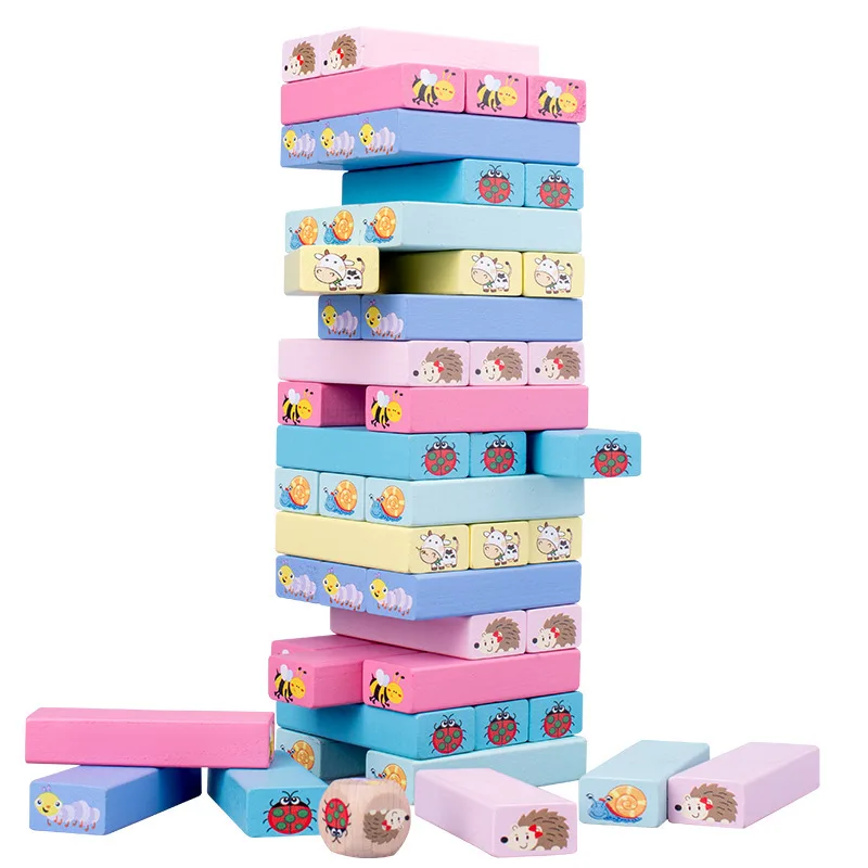 

Wooden digital stacked small building blocks stacked high creative color cognitive puzzle game toy
