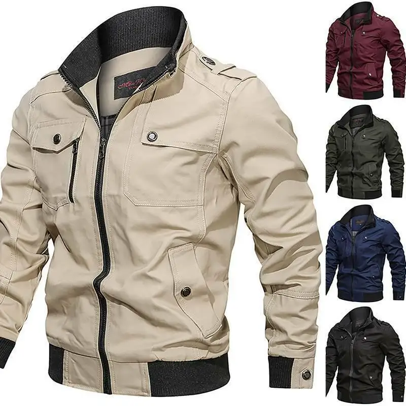

Mens Military Cargo Jacket Winter Warm Zip Coat Combat Casual Bomber Jackets Men's Bomber Jackets Cargo Flight Jacket