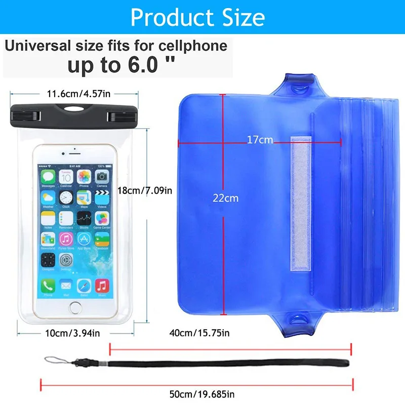 Swimming/Hiking/Diving/Boating/Snorkeling/Supplies 2pcs Waterproof Mobile Phone Bag + 2pcs Waterproof Waist Bags BHD2