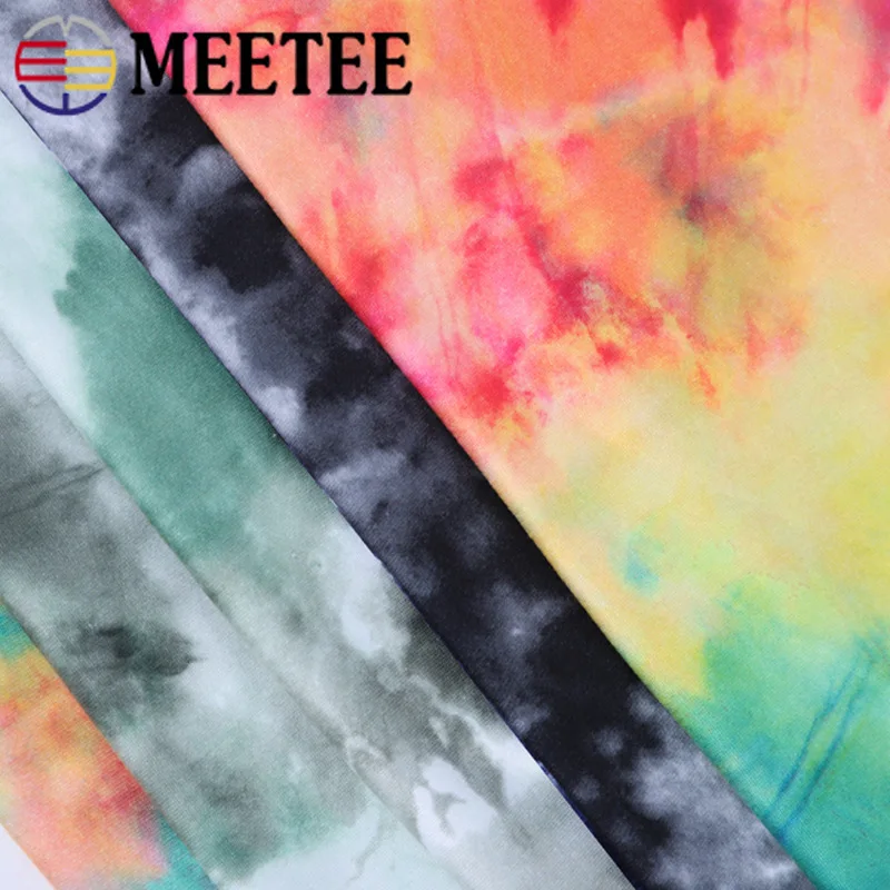 

100*150cm Meetee Tie Dye Strech Fabric Soft for Skirt Gradient Printing Jersey Cloth DIY Handmade Garment Sewing Accessories