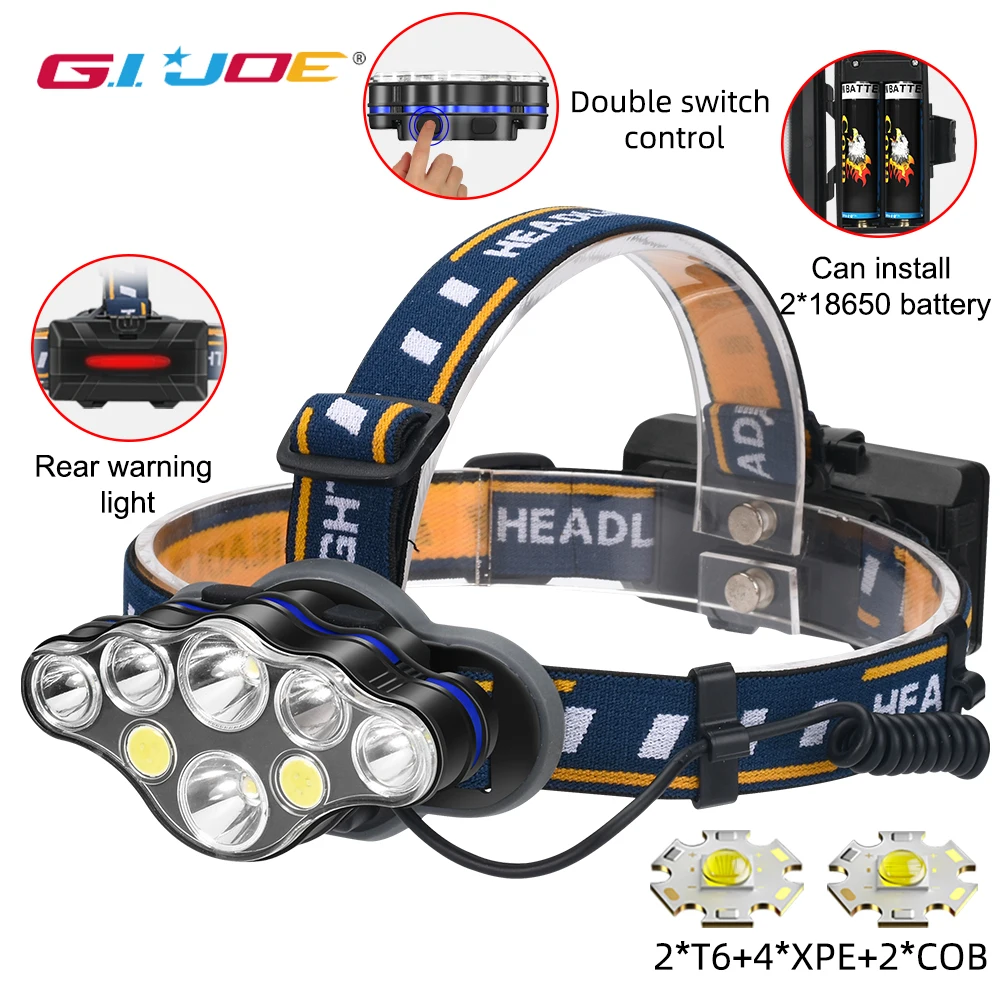 

Super bright LED Headlamp With 8*LED Bulbs 5000 lumen Waterproof USB Rechargeable Outdoor Camping Fishing Headlight 8 Modes