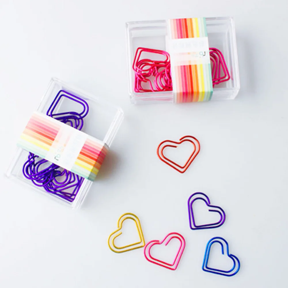 

50Pcs Heart Shaped Paper Clip Colorful Paper Holder Creative Simple Metal Paper Clamp (Red + Blue + Yellow + Purple +