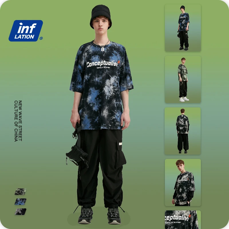 Мужская футболка с принтом INFLATION смешная окрашенная в галстук букв для мальчиков