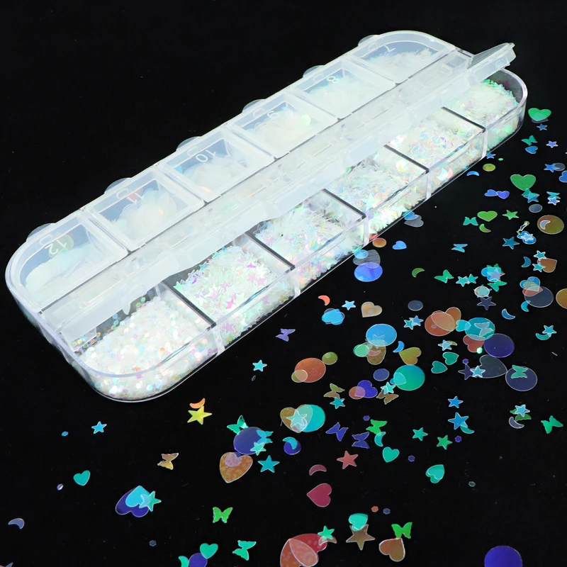 

Holographic Nail Glitter Flakes Sequin Mirror Sparkly Butterfly/Star/Heart Laser Nail Glitter 3D Slices DIY Nail Art Decorations