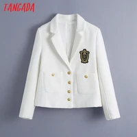tangada women white tweed crop blazer embroidery female long sleeve vintage jacket ladies blazer formal suits be390
