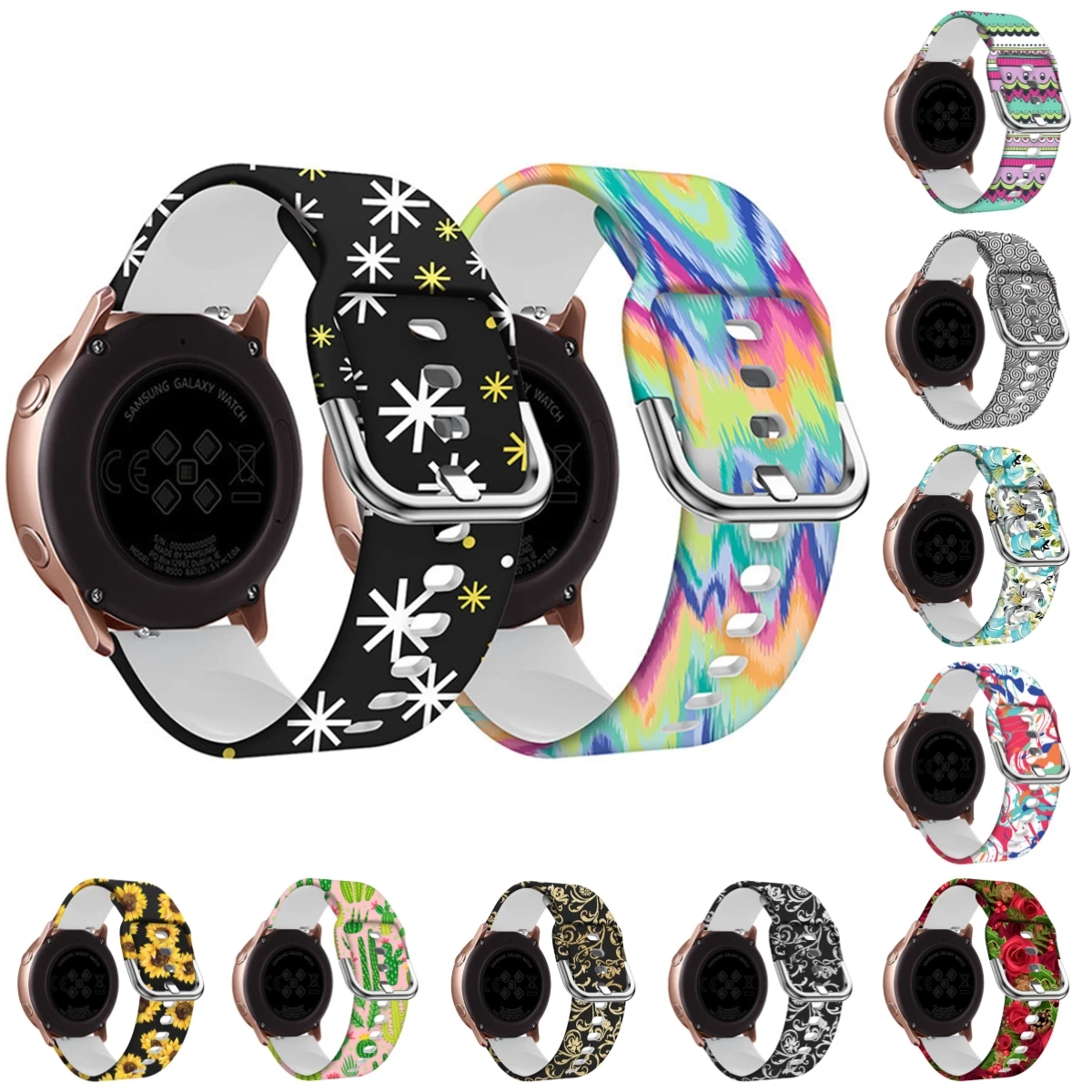 

Ремешок силиконовый для Samsung Galaxy Active 2 Classic Watch Gear S2, мягкий спортивный браслет с принтом для Huawei GT 2, 20 мм