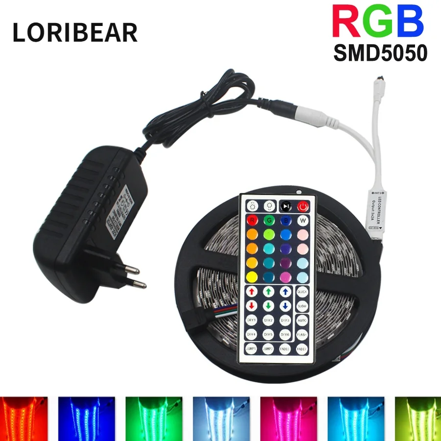 

10M RGB LED Strip 5M 5050 SMD LED Light Tape Flexible Ribbon Waterproof IR Remote Controller DC 12V Power Adapter Full set