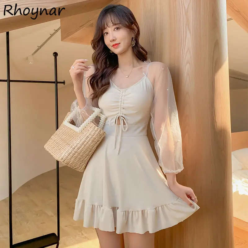 

Пикантная накидка, женский купальник с оборками, слитный облегающий повседневный элегантный лоскутный сетчатый купальник в Корейском стил...