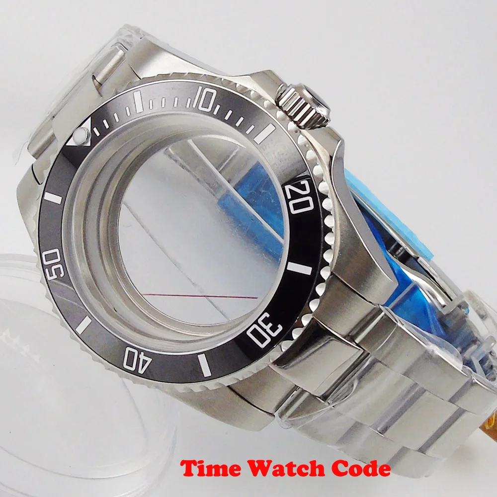 40mm Men's Wristwatch Case parts fit for NH35 NH36 movement with oyster bracelet sapphire glass black ceramic bezel insert | Наручные