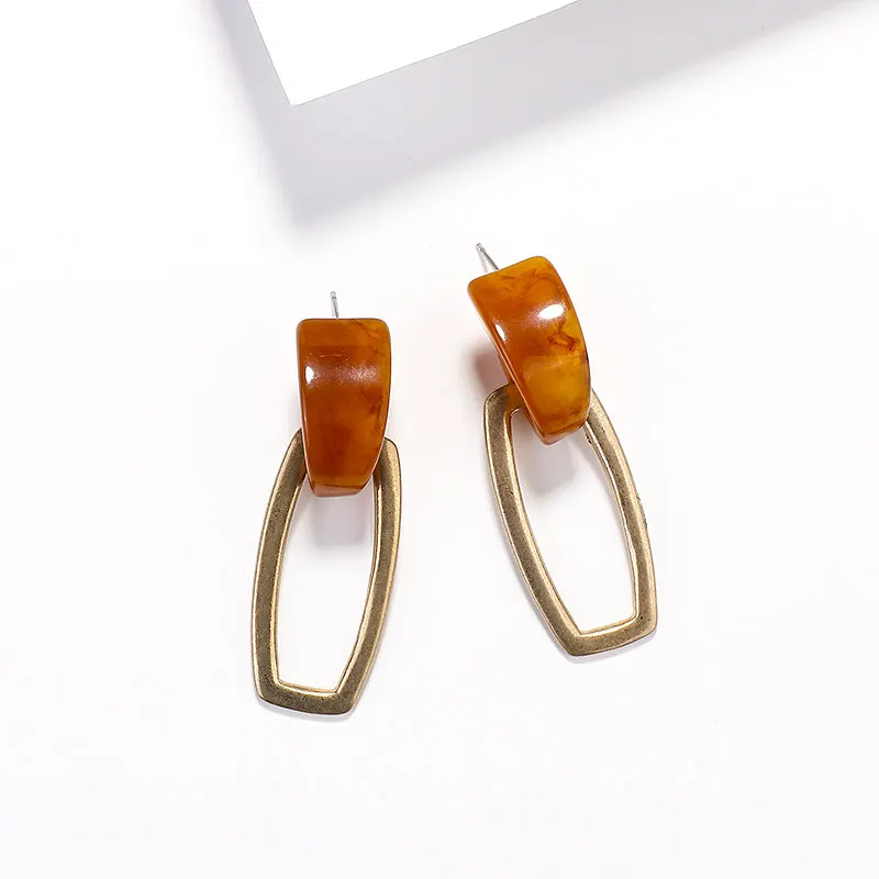 Brown Rectangle AENSOA этнические деревянные геометрические круглые овальные квадратные висячие серьги винтажные коричневые массивные серьги из акриловой смолы модные ювелирные изделия - Окраска металла: Brown Rectangle