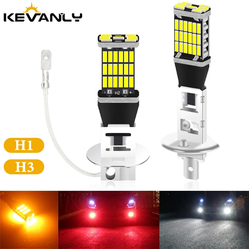 

1PC LED Fog Light H1 LED H3 LED 4014 Chips 45SMD High Power Headlight Lamps Bulb Lens DC 12V car bulb 9005 hb3 led 9006 hb4 led