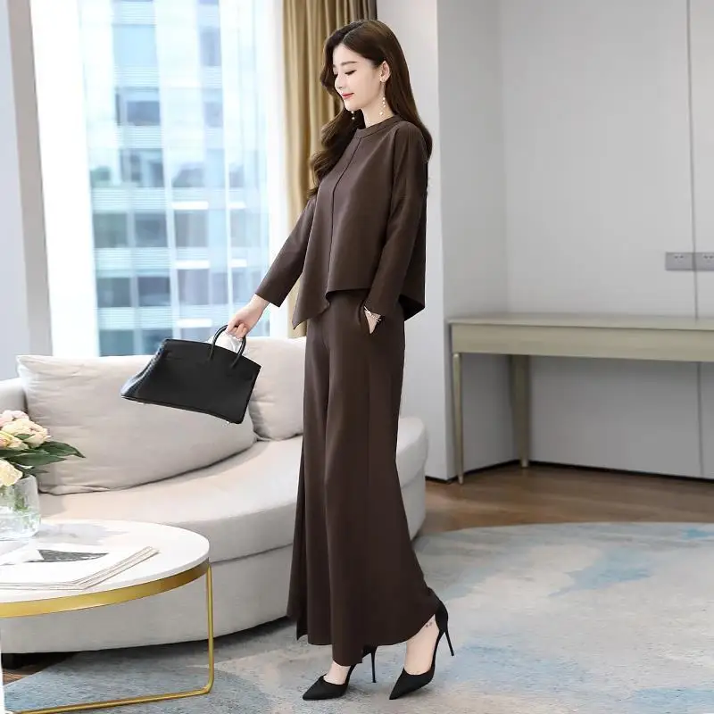 

Single/Wide Leg Pants Set Autumn 2020 New Women's Temperament Thin Casual Culottes Two-piece Set